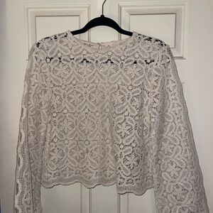 H&M Cream Long Sleeve Cropped Boxy Blouse